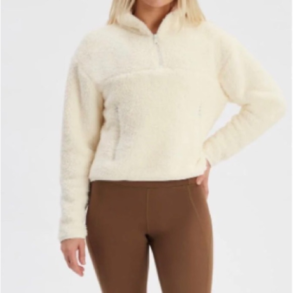 NWT WHITE Recycled Half-Zip Fleece